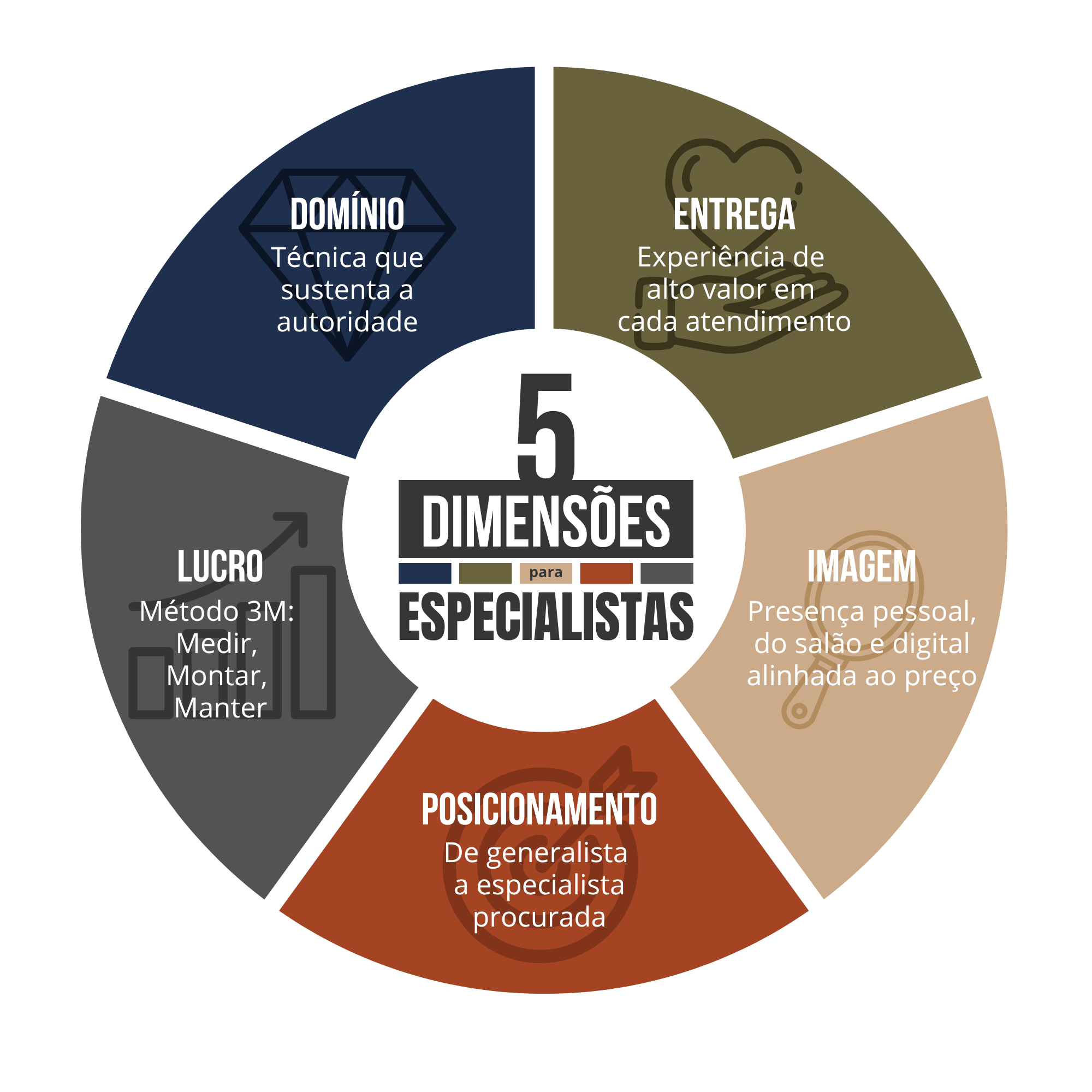 Diagrama do Sistema 5 Dimensões para Especialistas: Domínio, Entrega, Imagem, Posicionamento e Lucro