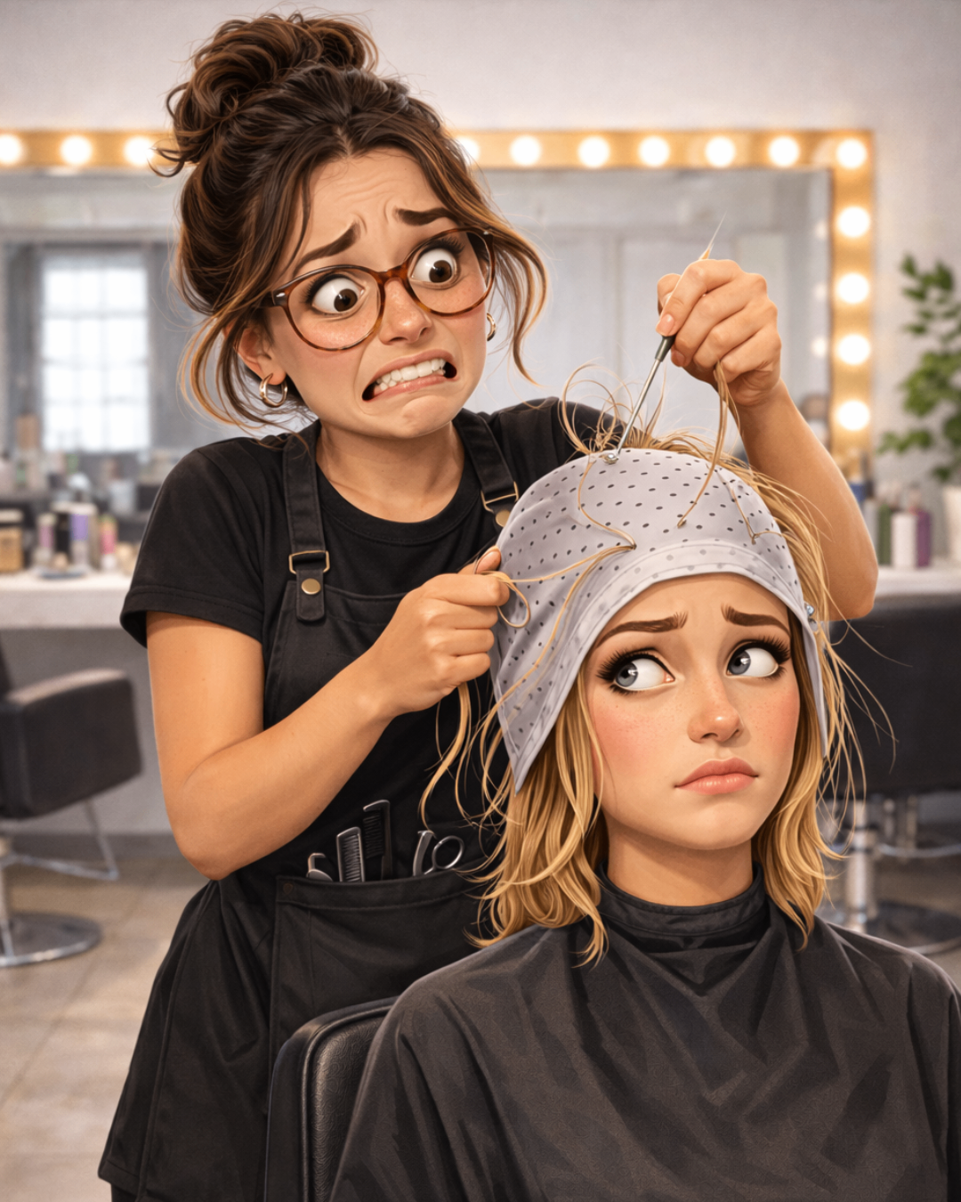 Profissional com dificuldade ao fazer mechas